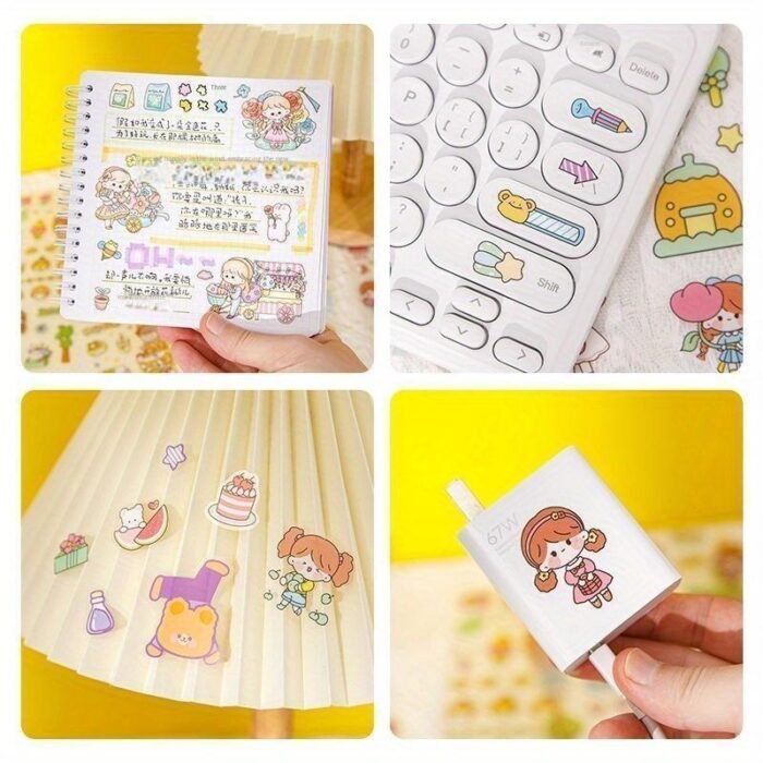 20 sheets (lots of pcs)Cute Cartoon PET Decals - DIY Transparent Stickers for Laptop Decoration, Water Bottles, Helmet& More - Versatile Adhesive Decor - Image 4