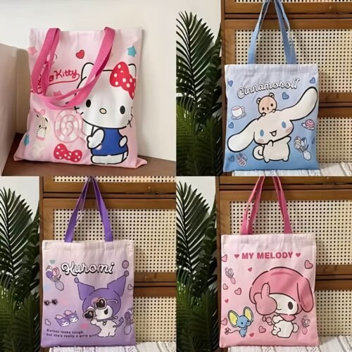 1pc Sanrio for hello kitty for my melody for kuromi for cinnamoroll Cute Cartoon Large Capacity Tote Bag, Foldable Shoulder Bag with Fixed Strap, Open Closure, Unlined, for Daily Commute, Laptop Bag, Small Gift Prize, Computer Bag, Sanrio