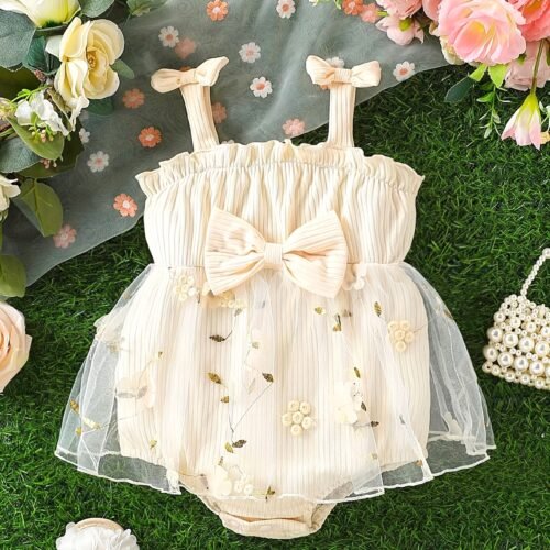 JOPGEEY Honey Girl 3D Bow & Floral Mesh Dress - Adorable Summer Outfit for Little Girls, Perfect for Birthdays & Daily Adventures, Festive Occasion Attire | Floral Print Dress | Mesh Fabric, Girls Dress, for Outdoor