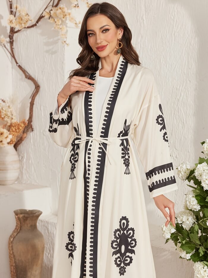Two-Piece Women's Traditional Arabic Abaya Set, Including One Long Vest and One Open Cardigan - Image 4