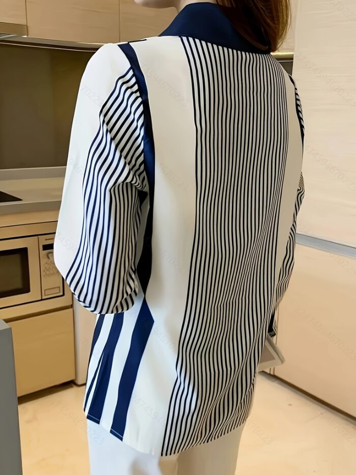 Women'S Elegant Striped Long Sleeve Blouse - Loose Fit, Designer Style, Polyester, Machine Washable - Perfect for Spring & Fall, Casual Attire, Casual Attire|Designer Style Top|Polyester Fabri - Image 3
