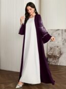 Women'S Elegant Arabic Abaya Robe - Long Sleeve Open Front Islamic Dress with & color contrast, Formal Wedding, Party, Everyday Muslim Gown for Modest Muslim Women - Spring/Fall/Summer Traditional Attire, Muslim Dress, Seasonal Wear