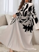 Women's Elegant Arabic/Korean-Inspired Abaya Dress with Mandarin Collar & Puff Sleeves - Long Train Maxi Gown, Belted Waist, A-Line -Length Dress for Weddings, Parties, Muslimah Fashion (Machine Washable)