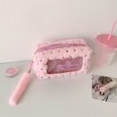 Cute Plush Makeup Bag with Bow Charm - Portable Cosmetic Organizer for Women, Soft Pink with Golden Accents, Compact Design for Travel & Daily Use, Makeup Travel Bag, Playful Design, Decorative Bow Detail