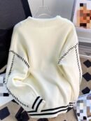 Women'S Color Block Cardigan - V-Neck with Tie-Front, Button-Up Sweater Jacket in Navy Blue & White, Long Sleeve for Fall/Winter, Cozy Casual Outerwear