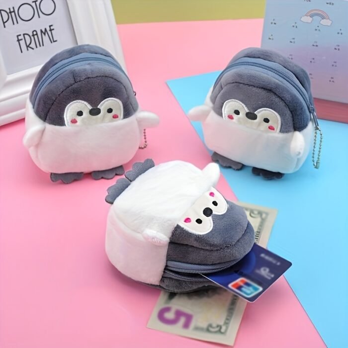 Adorable Penguin-Themed Compact Zip Wallet for Women - Soft Corduroy Material, Mixed Colors, ID Card Compartment, Polyester Lined, Modern Style - Perfect Gift Choice, Penguin Gifts - Image 2
