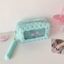 Cute Plush Makeup Bag with Bow Charm - Portable Cosmetic Organizer for Women, Soft Pink with Golden Accents, Compact Design for Travel & Daily Use, Makeup Travel Bag, Playful Design, Decorative Bow Detail