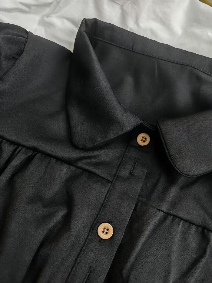 [Chic Blouse] Lightweight Polyester Summer Short Sleeve Blouse for Women | Chic, Casual Yet Stylish, Sweet Doll Collar, Button-Up Shirt with Chest Pockets - Image 9