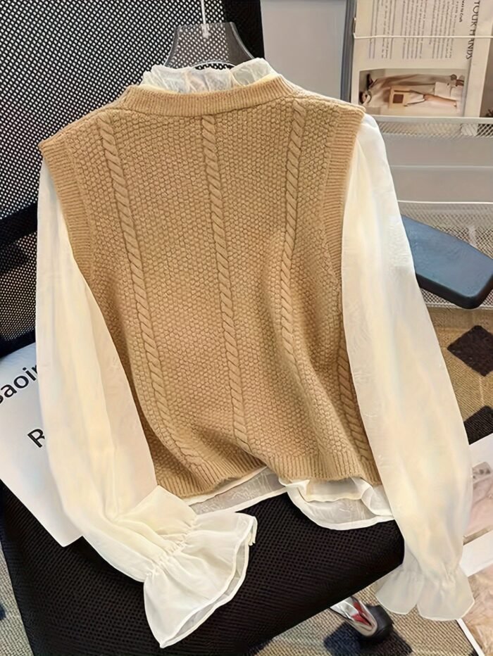 European and American Autumn-Winter New Twisted Flower Pattern Pullover Vest Sweater Jacket - Image 7