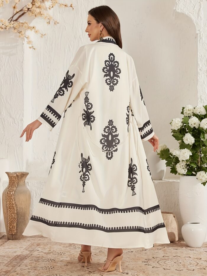 Two-Piece Women's Traditional Arabic Abaya Set, Including One Long Vest and One Open Cardigan - Image 3