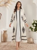 Two-Piece Women's Traditional Arabic Abaya Set, Including One Long Vest and One Open Cardigan