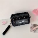Cute Plush Makeup Bag with Bow Charm - Portable Cosmetic Organizer for Women, Soft Pink with Golden Accents, Compact Design for Travel & Daily Use, Makeup Travel Bag, Playful Design, Decorative Bow Detail