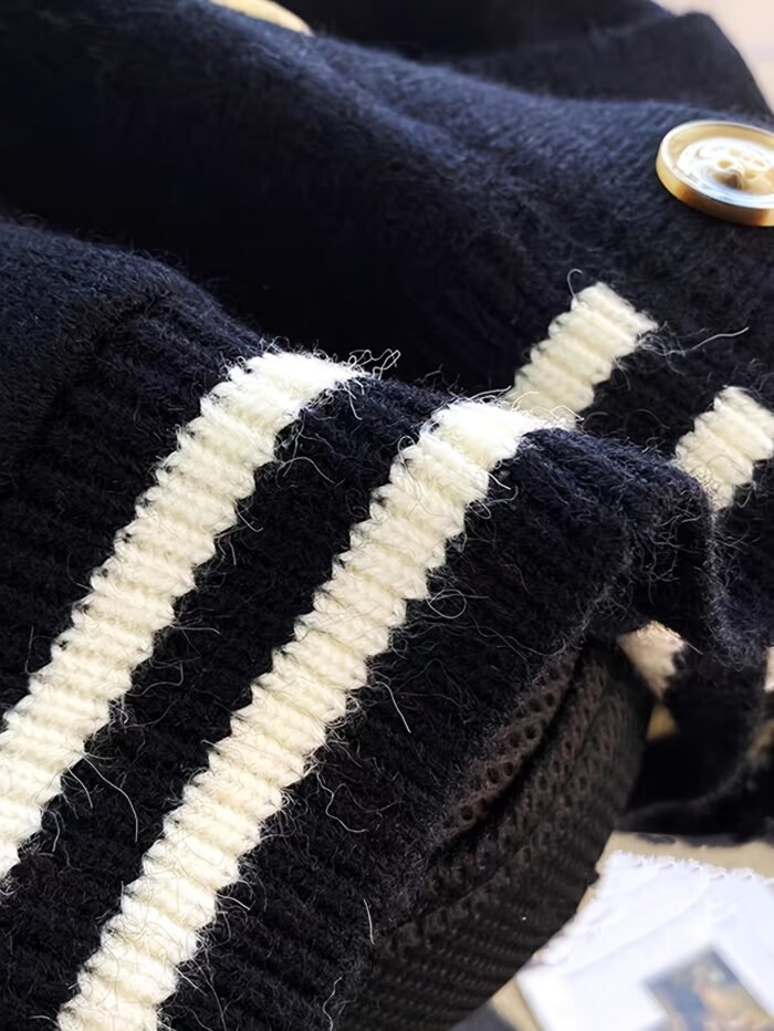 Women'S Color Block Cardigan - V-Neck with Tie-Front, Button-Up Sweater Jacket in Navy Blue & White, Long Sleeve for Fall/Winter, Cozy Casual Outerwear - Image 11