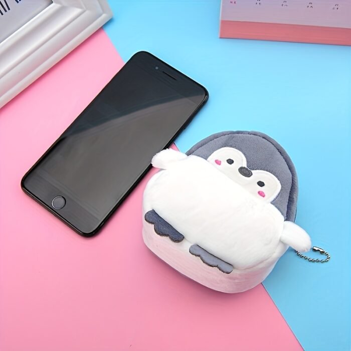 Adorable Penguin-Themed Compact Zip Wallet for Women - Soft Corduroy Material, Mixed Colors, ID Card Compartment, Polyester Lined, Modern Style - Perfect Gift Choice, Penguin Gifts - Image 5