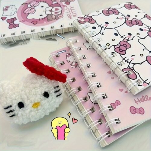 Sanrio for hello kitty Spiral Notebook - Pink, Cute Stationery Gift, Durable Plastic Spiral Binding Journal, Office Planning Decor, Fun Design, Practical Notebook, Anime Theme, Paper Material, No Feathers, for Hello Kitty Notebook | Playful Design | Durable Plastic Binding, for Hello Kitty Accessories