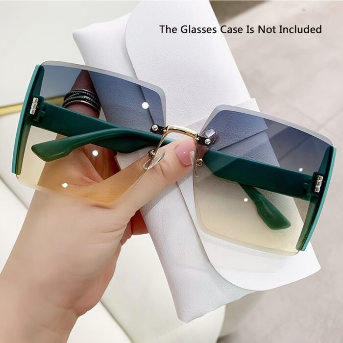 Oversized Ombre Rimless Fashion Glasses for Women & Men - Stylish Golden-Tinted Lenses, Casual Fashion Eyewear, PC Material, Perfect for Casual Attir - Image 2