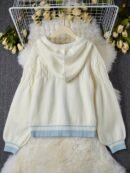 Women's Preppy Style Hooded Cardigan - & Pink Striped Button-Front Sweater with Heart Details, Loose Fit Jacket for Fall Winter Layering, Medium Stretch Casual Outerwear, Sweater Cardigan, Seasonal Fashion, Playful Details, Quality Stitching, College, Casual Attire, Soft Texture, Fashion Lovers