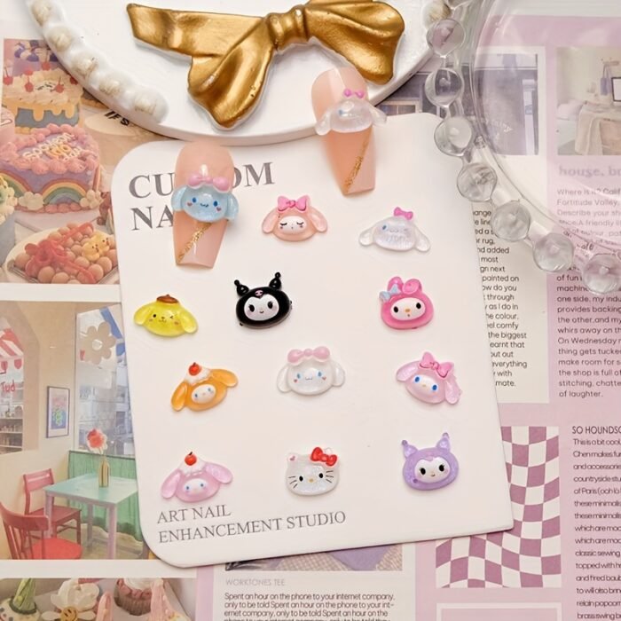 50pcs Sanrio Series Nail Art Rhinestone Kits - Kawaii Cat Kuromi Melody Colorful Resin Rhinestones for DIY Manicure - Image 3