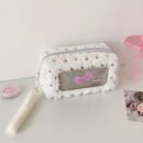 Cute Plush Makeup Bag with Bow Charm - Portable Cosmetic Organizer for Women, Soft Pink with Golden Accents, Compact Design for Travel & Daily Use, Makeup Travel Bag, Playful Design, Decorative Bow Detail