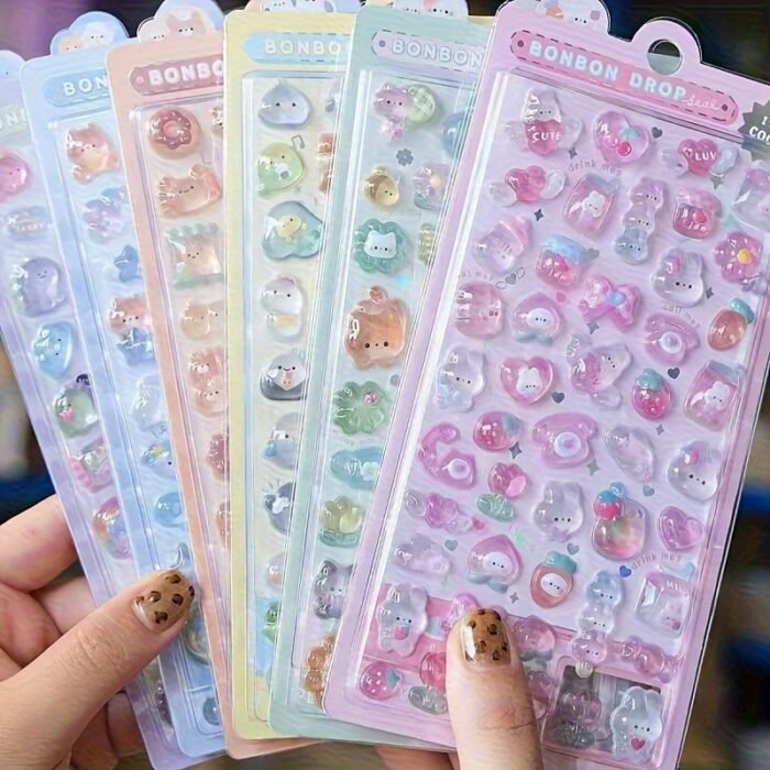 More than 300 different cute 3D stickers-light color design, suitable for mobile phone shell, hand curtain decoration and handicraft, fun stickers, diary embellishment, three-dimensional stickers - Image 3