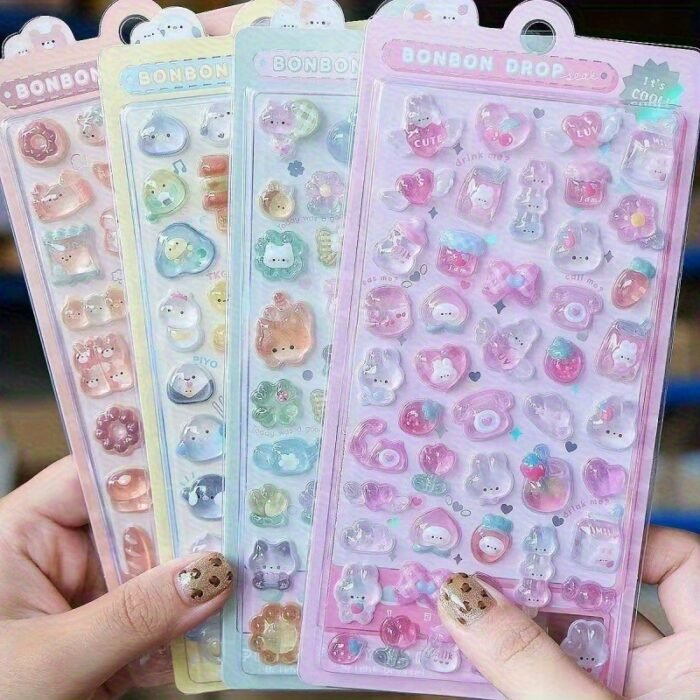 More than 300 different cute 3D stickers-light color design, suitable for mobile phone shell, hand curtain decoration and handicraft, fun stickers, diary embellishment, three-dimensional stickers - Image 5