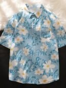 Women'S Floral Print Short Sleeve Blouse - Casual Loose Fit, Button-Up Shirt with Collar, Light Blue Floral Design, Perfect for Spring/Summer/Fall, Ladies Blouses