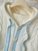 Women's Preppy Style Hooded Cardigan - & Pink Striped Button-Front Sweater with Heart Details, Loose Fit Jacket for Fall Winter Layering, Medium Stretch Casual Outerwear, Sweater Cardigan, Seasonal Fashion, Playful Details, Quality Stitching, College, Casual Attire, Soft Texture, Fashion Lovers