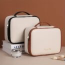 Large Capacity PU Handheld Makeup Bag - Portable Cosmetic Organizer with Detachable Brush Holder, White, Ideal for Lipstick, Perfume, Skincare, and Makeup Tools, Perfect Holiday Gift, Makeup Brush Holde