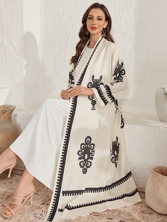 Two-Piece Women's Traditional Arabic Abaya Set, Including One Long Vest and One Open Cardigan - Image 6