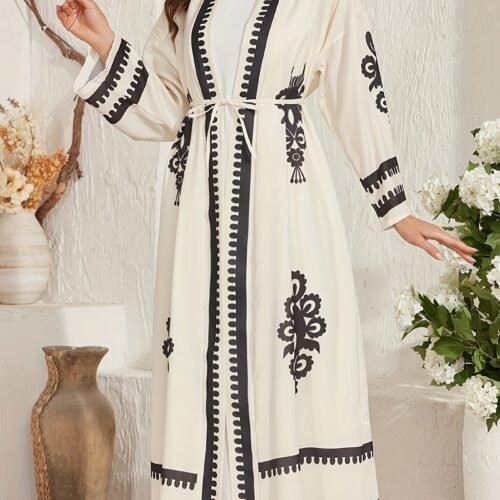 Two-Piece Women's Traditional Arabic Abaya Set, Including One Long Vest and One Open Cardigan