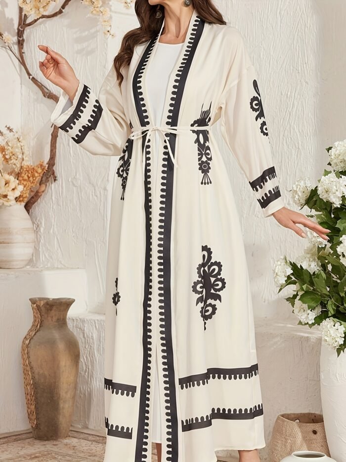 Two-Piece Women's Traditional Arabic Abaya Set, Including One Long Vest and One Open Cardigan