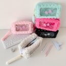 Cute Plush Makeup Bag with Bow Charm - Portable Cosmetic Organizer for Women, Soft Pink with Golden Accents, Compact Design for Travel & Daily Use, Makeup Travel Bag, Playful Design, Decorative Bow Detail