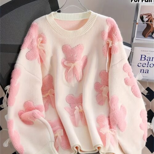 Women's Elegant Sweater - Pastel pink, Soft Sweater Sweater for Fall/Winter/All Seasons, Chic Sweater for Everyday & Formal Outfits, Cute Sweater, Casual Wear, Round Neckline, Medium Elasticity