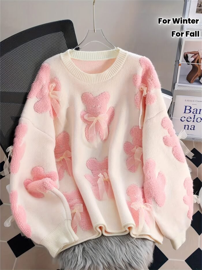 Women's Elegant Sweater - Pastel pink, Soft Sweater Sweater for Fall/Winter/All Seasons, Chic Sweater for Everyday & Formal Outfits, Cute Sweater, Casual Wear, Round Neckline, Medium Elasticity