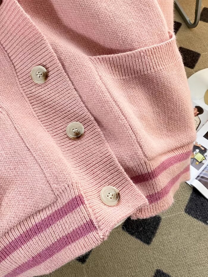 Women'S Color Block Cardigan - V-Neck with Tie-Front, Button-Up Sweater Jacket in Navy Blue & White, Long Sleeve for Fall/Winter, Cozy Casual Outerwear - Image 6