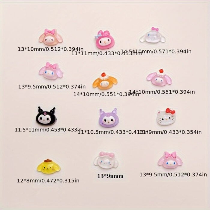 50pcs Sanrio Series Nail Art Rhinestone Kits - Kawaii Cat Kuromi Melody Colorful Resin Rhinestones for DIY Manicure - Image 8