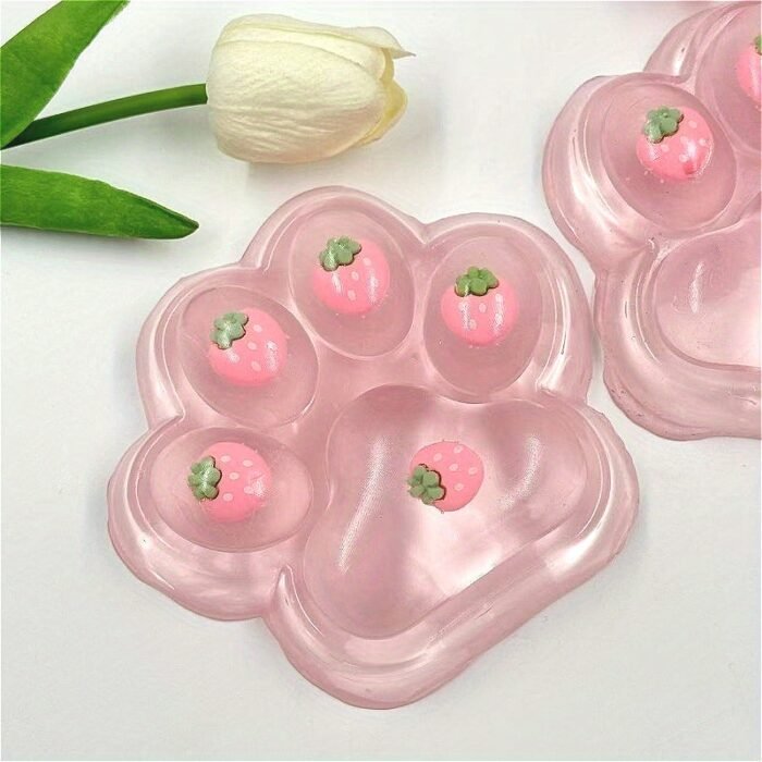 Giant Pink Transparent Strawberry Cat Paw Squeeze Toy - Super Soft TPR Material, Novelty Squeeze Toy with Pink & White Strawberry Design, Perfect Gift for Halloween, Christmas, Valentine'S Day, Cat Toy, Festive Gift Item, Playful Design, Durable Play Item, Best for Christmas, Perfect for Thanksgiving, Fluffy Textured Claw Finger & Paw Accessory with Adorable  Touch Massage Glove & Red Heart Adhesive Window Seal, Impressive Height Video Scale Capabilities For Posticking Musical My - Image 3