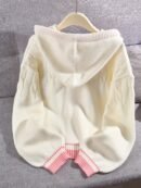 Women's Preppy Style Hooded Cardigan - & Pink Striped Button-Front Sweater with Heart Details, Loose Fit Jacket for Fall Winter Layering, Medium Stretch Casual Outerwear, Sweater Cardigan, Seasonal Fashion, Playful Details, Quality Stitching, College, Casual Attire, Soft Texture, Fashion Lovers