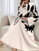 Women's Elegant Arabic/Korean-Inspired Abaya Dress with Mandarin Collar & Puff Sleeves - Long Train Maxi Gown, Belted Waist, A-Line -Length Dress for Weddings, Parties, Muslimah Fashion (Machine Washable)
