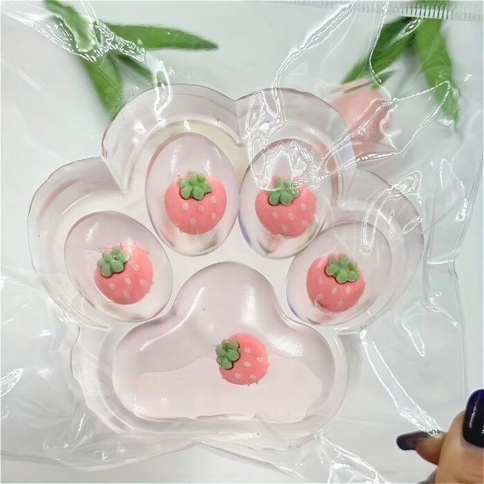 Giant Pink Transparent Strawberry Cat Paw Squeeze Toy - Super Soft TPR Material, Novelty Squeeze Toy with Pink & White Strawberry Design, Perfect Gift for Halloween, Christmas, Valentine'S Day, Cat Toy, Festive Gift Item, Playful Design, Durable Play Item, Best for Christmas, Perfect for Thanksgiving, Fluffy Textured Claw Finger & Paw Accessory with Adorable  Touch Massage Glove & Red Heart Adhesive Window Seal, Impressive Height Video Scale Capabilities For Posticking Musical My - Image 5