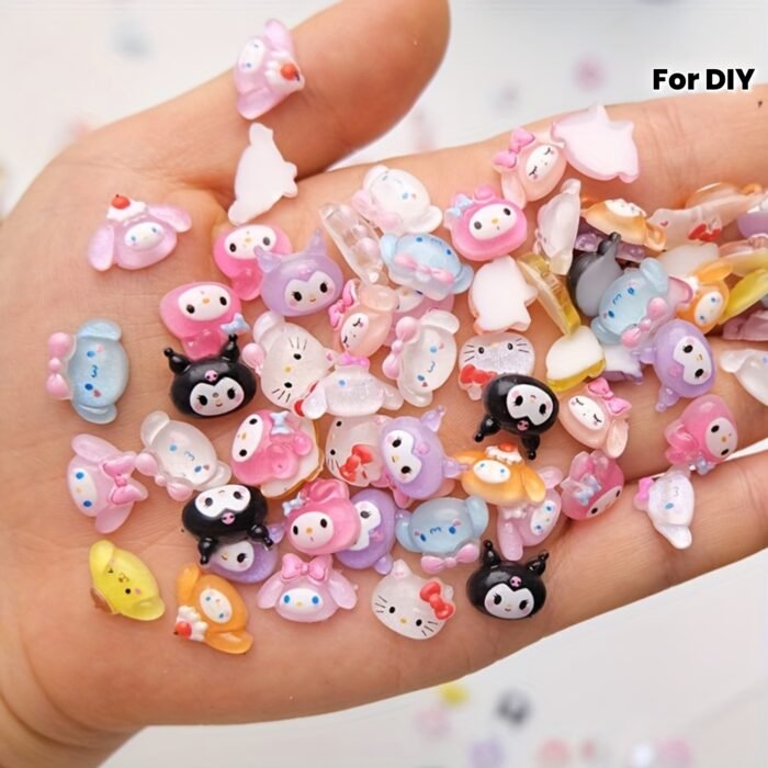 50pcs Sanrio Series Nail Art Rhinestone Kits - Kawaii Cat Kuromi Melody Colorful Resin Rhinestones for DIY Manicure