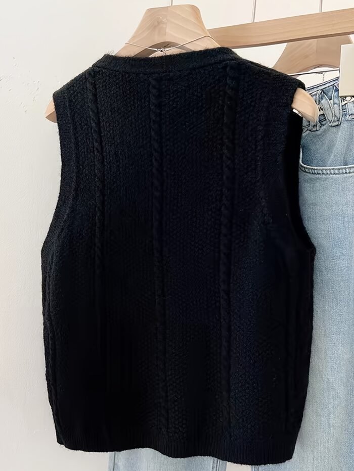 European and American Autumn-Winter New Twisted Flower Pattern Pullover Vest Sweater Jacket - Image 10