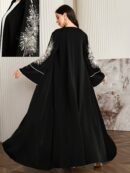 Women'S Elegant Arabic Abaya Robe - Long Sleeve Open Front Islamic Dress with & color contrast, Formal Wedding, Party, Everyday Muslim Gown for Modest Muslim Women - Spring/Fall/Summer Traditional Attire, Muslim Dress, Seasonal Wear