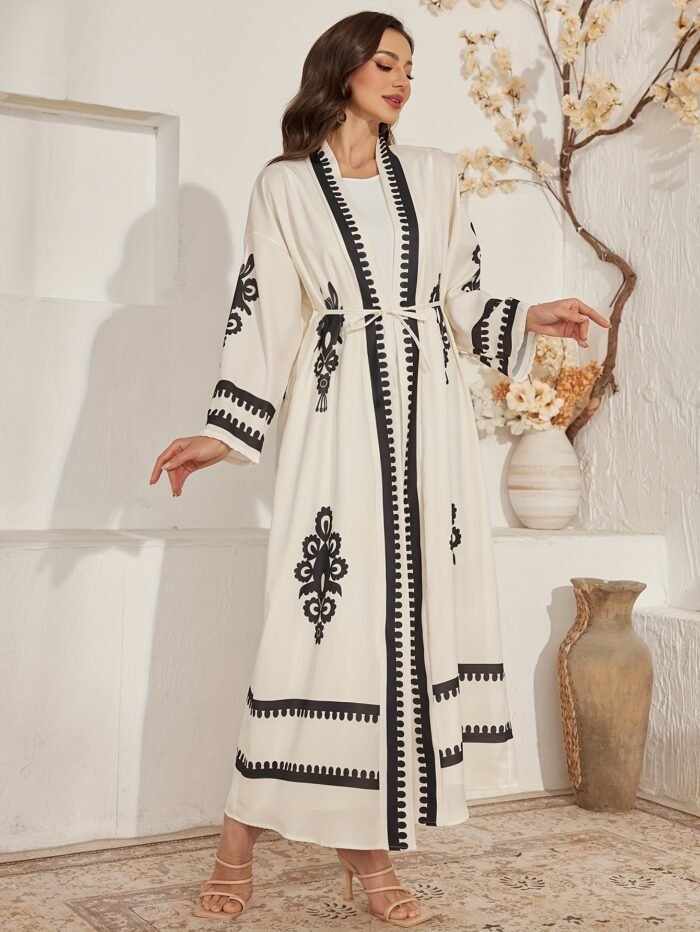 Two-Piece Women's Traditional Arabic Abaya Set, Including One Long Vest and One Open Cardigan - Image 7