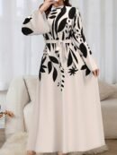 Women's Elegant Arabic/Korean-Inspired Abaya Dress with Mandarin Collar & Puff Sleeves - Long Train Maxi Gown, Belted Waist, A-Line -Length Dress for Weddings, Parties, Muslimah Fashion (Machine Washable)