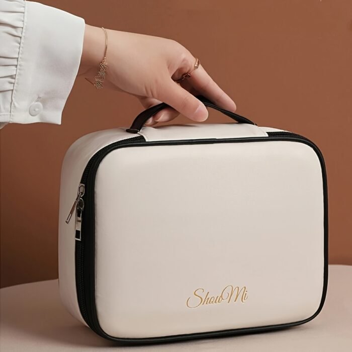 Large Capacity PU Handheld Makeup Bag - Portable Cosmetic Organizer with Detachable Brush Holder, White, Ideal for Lipstick, Perfume, Skincare, and Makeup Tools, Perfect Holiday Gift, Makeup Brush Holde - Image 6