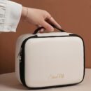 Large Capacity PU Handheld Makeup Bag - Portable Cosmetic Organizer with Detachable Brush Holder, White, Ideal for Lipstick, Perfume, Skincare, and Makeup Tools, Perfect Holiday Gift, Makeup Brush Holde