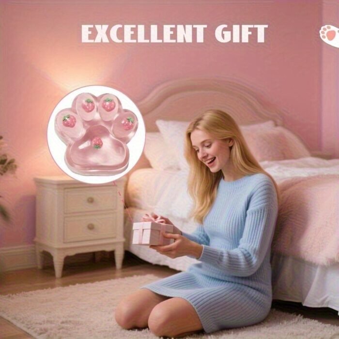 Giant Pink Transparent Strawberry Cat Paw Squeeze Toy - Super Soft TPR Material, Novelty Squeeze Toy with Pink & White Strawberry Design, Perfect Gift for Halloween, Christmas, Valentine'S Day, Cat Toy, Festive Gift Item, Playful Design, Durable Play Item, Best for Christmas, Perfect for Thanksgiving, Fluffy Textured Claw Finger & Paw Accessory with Adorable  Touch Massage Glove & Red Heart Adhesive Window Seal, Impressive Height Video Scale Capabilities For Posticking Musical My - Image 7