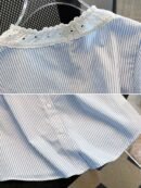 Women's & White Striped Puff Sleeve Blouse - Short Sleeve Button-Front Shirt with Bow Tie Collar, Vertical Striped Top for Spring Summer Casual & Semi-Formal Wear, Machine Washable (Non-Stretch)