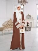 Breathable Light Beige-Friendly Fabric Color-Block Open Front Abaya with Sleeveless Inner Layer - Simple, Elegant, and Versatile Muslim Dress for Women's Daily Wear Parties, Suitable for Birthdays & Gatherings